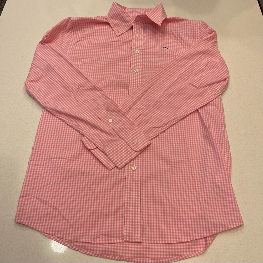NWOT VV Whale Shirt Pink Gingham Box Pattern Long Sleeve Button Down Large